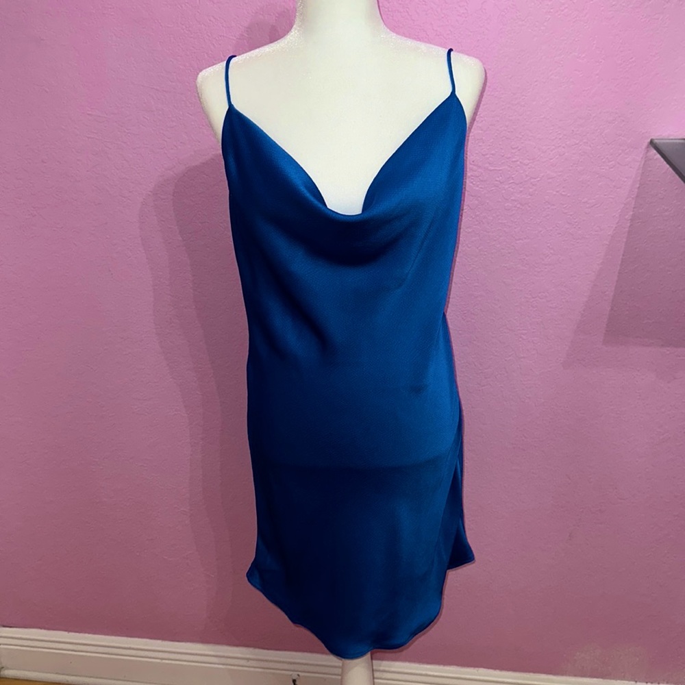 Miss Lola satin blue cowl dress